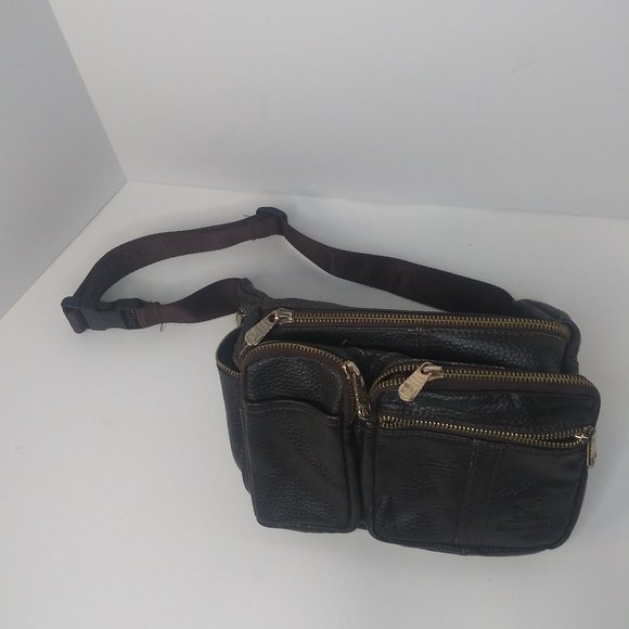 Fuzhiniao Brown Leather Hip Pack Crossbody Travel Streetwear Man Bag Unisex VGC